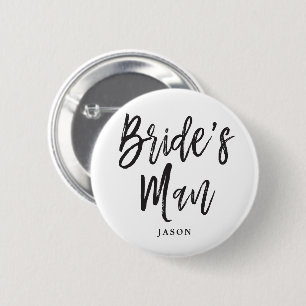 Bride's Man   Black Script Customizable 2 Inch Round Button