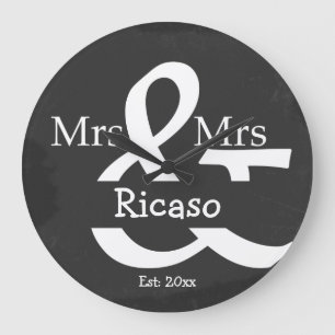 Brides Mrs And Mrs Personalized Faux Chalkboard Large Clock