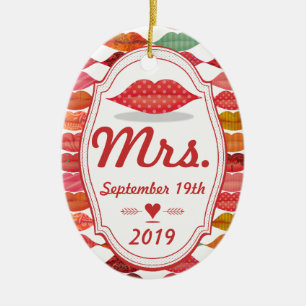 Bride's Mrs. Keepsake with Date Ceramic Ornament