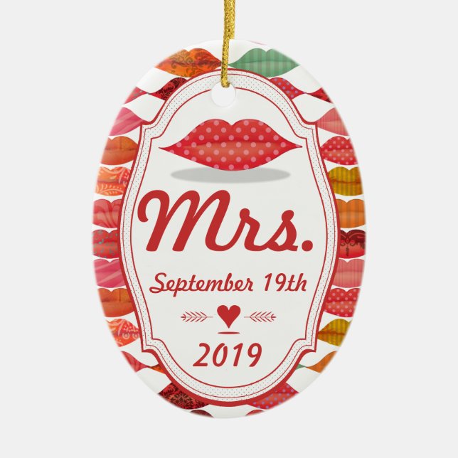 Bride's Mrs. Keepsake with Date Ceramic Ornament (Front)