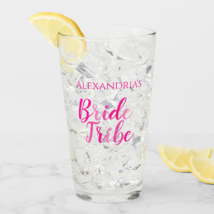 Bride's Name Bachelorette Party Hot Pink Glass