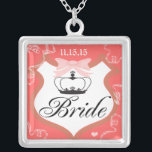 Bride's Necklace<br><div class="desc">Wedding Keepsake Wedding Party Necklaces - to change background colour - click customize - click edit - choose last tool in drop down menu and choose from one of the colours shown or enter your rgb hex code for your custom wedding colour- to change font colour select the text you...</div>