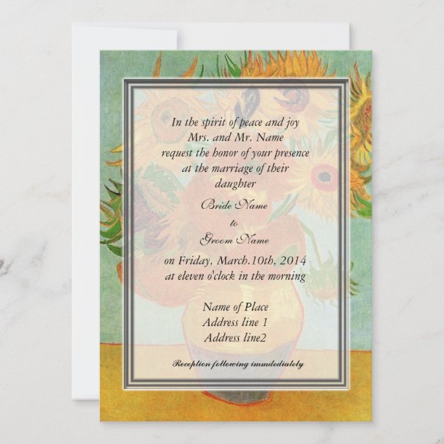 bride's parents invitation, van Gogh sunflowers Invitation (Front)