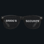Bride's Security Party Eye Glasses<br><div class="desc">Fun bridesmaid's black party glasses with the lens done in black,  with white custom text reading,  Bride's Security.  Great for the bachelorette party.</div>