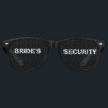 Bride's Security Party Eye Glasses<br><div class="desc">Fun bridesmaid's black party glasses with the lens done in black,  with white custom text reading,  Bride's Security.  Great for the bachelorette party.</div>