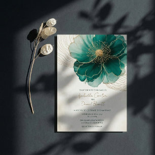 Bride's Teal Floral Gold Wedding Invitation Card