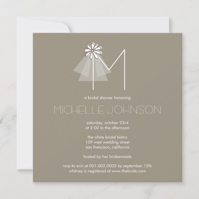 Bride's Veil Daisy Flower Monogram Bridal Shower Invitation (Front)
