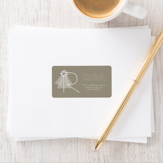 Bride's Veil Daisy Monogram Bridal Shower Address Label (Insitu)