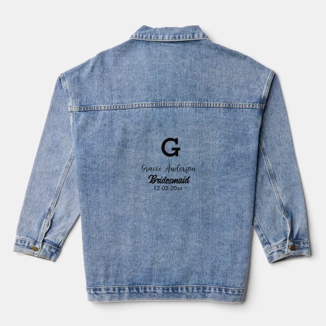 Bridesmaid add name monogram simple minimal modern denim jacket (Back)