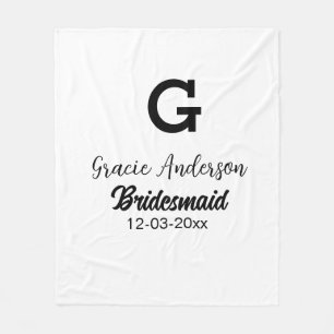 Bridesmaid add name monogram simple minimal modern fleece blanket