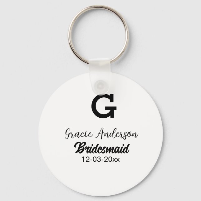 Bridesmaid add name monogram simple minimal modern keychain (Front)