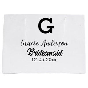 Bridesmaid add name monogram simple minimal modern large gift bag