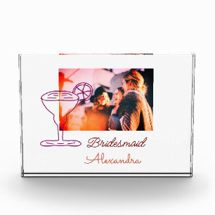 Bridesmaid add picture name cocktail glass coral photo block