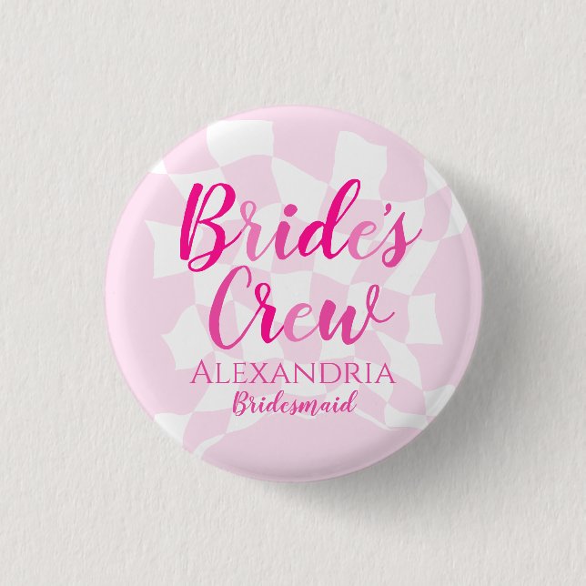 Bridesmaid Bachelorette Party Personalized Pink 1 Inch Round Button (Front)