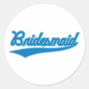 Bridesmaid (Baseball Script Blue) Classic Round Sticker