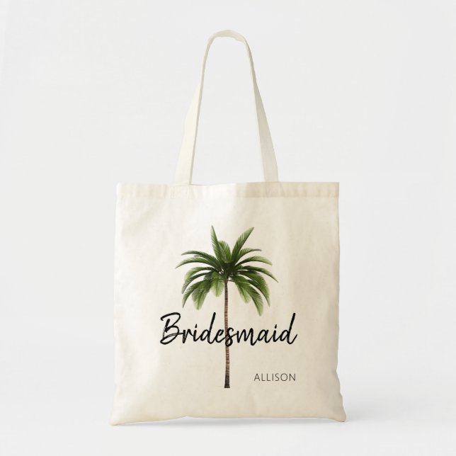 Bridesmaid Beach Wedding Palm Tree Personalized Tote Bag (Front)