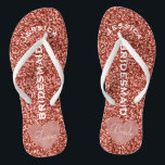 Bridesmaid Beach Wedding | Team Bride Rose Gold Flip Flops<br><div class="desc">Customized, trendy rose gold beach wedding flip flop sandals- Faux foil, rose gold heart design at bottom. Reads Team, then Bride, on other sandal in elegant style letters. Bridesmaid is printed down the middle in modern, white letters. Change to fit bridal party members, such as flower girl or maid of...</div>