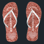 Bridesmaid Beach Wedding | Team Bride Rose Gold Flip Flops<br><div class="desc">Customized, trendy rose gold beach wedding flip flop sandals- Faux foil, rose gold heart design at bottom. Reads Team, then Bride, on other sandal in elegant style letters. Bridesmaid is printed down the middle in modern, white letters. Change to fit bridal party members, such as flower girl or maid of...</div>