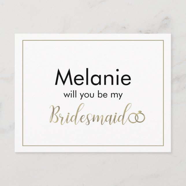 Bridesmaid Black and Gold Ring Proposal Card (Front)