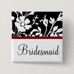 Bridesmaid Black and White Floral Button