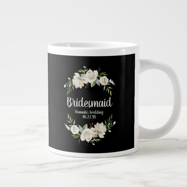 Bridesmaid Black and White Floral Wedding Welcome Large Coffee Mug (Right)