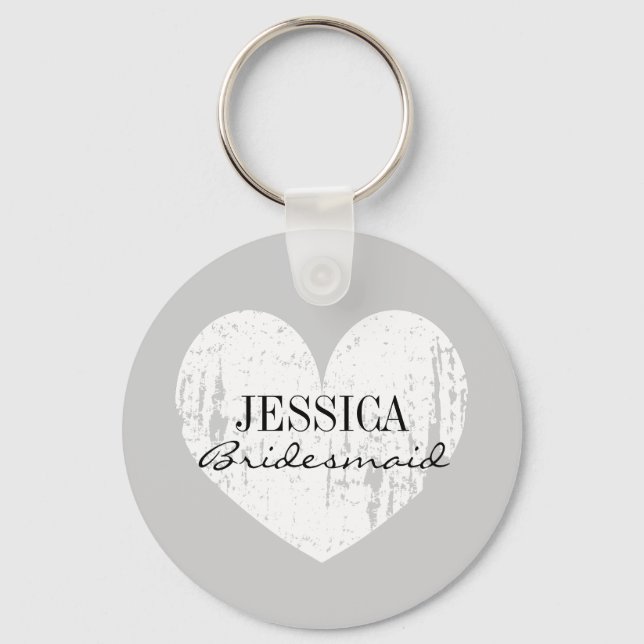Bridesmaid black and white heart button keychains (Front)