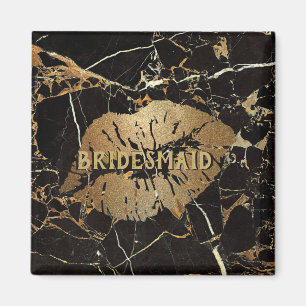 Bridesmaid Black Gold Marble Lips Personalized Magnet