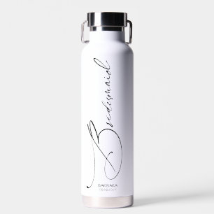 Bridesmaid Black Modern Script Custom Water Bottle