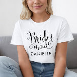 Bridesmaid Black Modern Script Custom Wedding T-Shirt<br><div class="desc">Stylish Bridesmaid shirt in a chic black script for the fabulous woman standing by your side!</div>