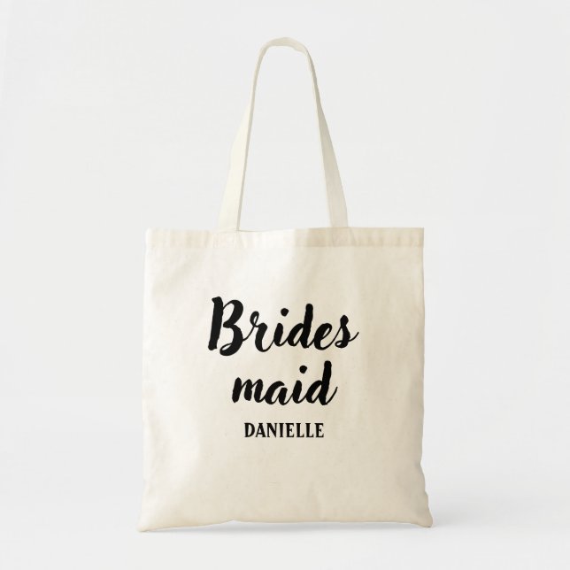 Bridesmaid Black Script Personalized name Tote Bag (Front)