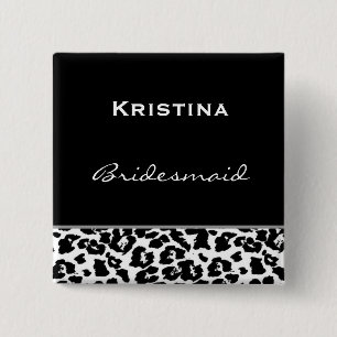 Bridesmaid Black White Modern Leopard Z001 2 Inch Square Button