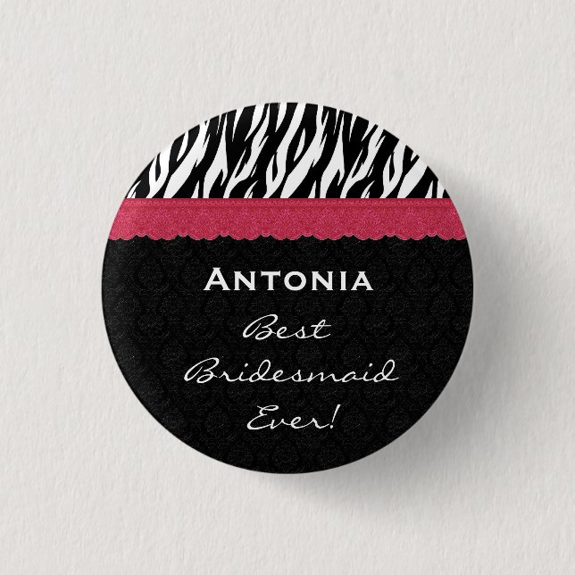 Bridesmaid Black White Red Zebra V7 1 Inch Round Button (Front)