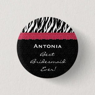 Bridesmaid Black White Red Zebra V7 1 Inch Round Button