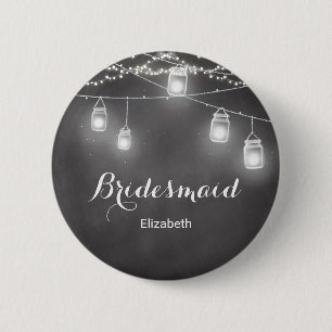 Bridesmaid Black White Wedding String Lights 2 Inch Round Button