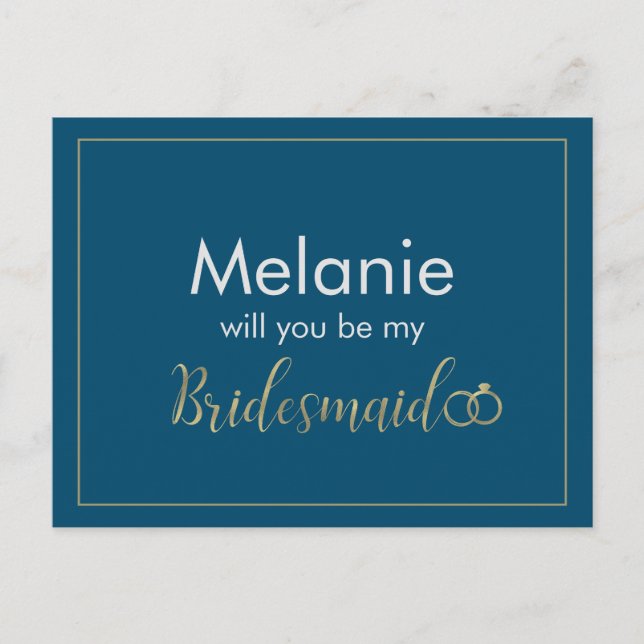 Bridesmaid Blue and Gold Ring Card (Front)