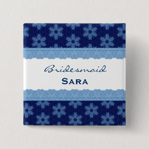 Bridesmaid Blue Floral Pattern and Lace H909G 2 Inch Square Button