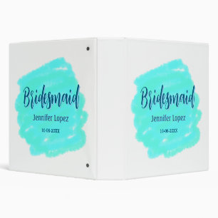 Bridesmaid blue green watercolor add name date sty binder