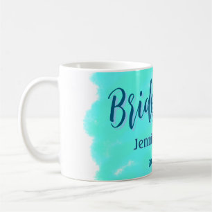 Bridesmaid blue green watercolor add name date sty coffee mug