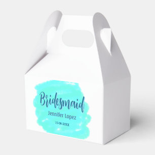 Bridesmaid blue green watercolor add name date sty favor box