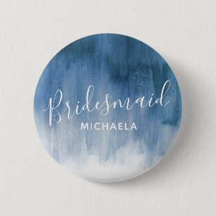 Bridesmaid blue grey abstract art wedding button