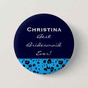 Bridesmaid Blue Leopard Custom Name 2 Inch Round Button
