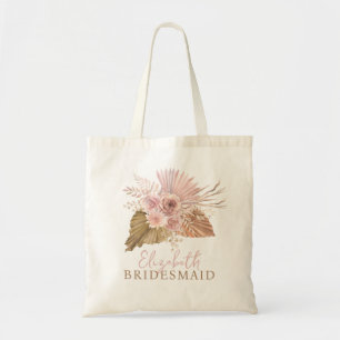 Bridesmaid Blush Pink Floral Boho Custom Wedding Tote Bag
