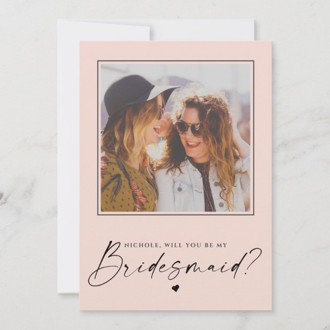 Bridesmaid Blush-Pink Proposal Photo Card (Front)