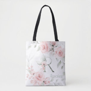 Bridesmaid Blush Pink Rose Monogram Letter R Tote Bag