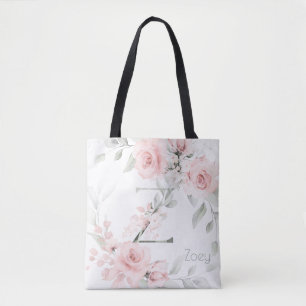 Bridesmaid Blush Pink Rose Monogram Letter Z Tote Bag
