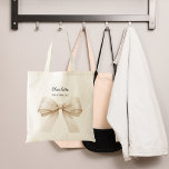 Bridesmaid bow beige cream name tote bag<br><div class="desc">Decorated with a large beige,  cream coloured bow.
Personalize and add your bridesmaid's name.</div>