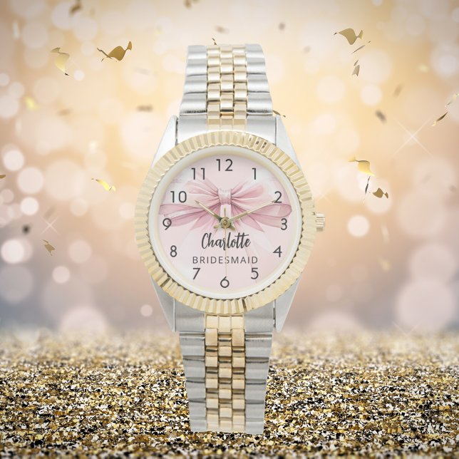 Bridesmaid bow blush pink name watch (Creator Uploaded)