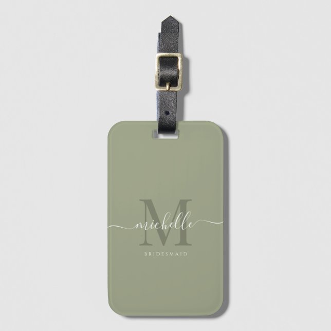 Bridesmaid Bridal Script Bachelorette Sage  Luggage Tag (Front Vertical)