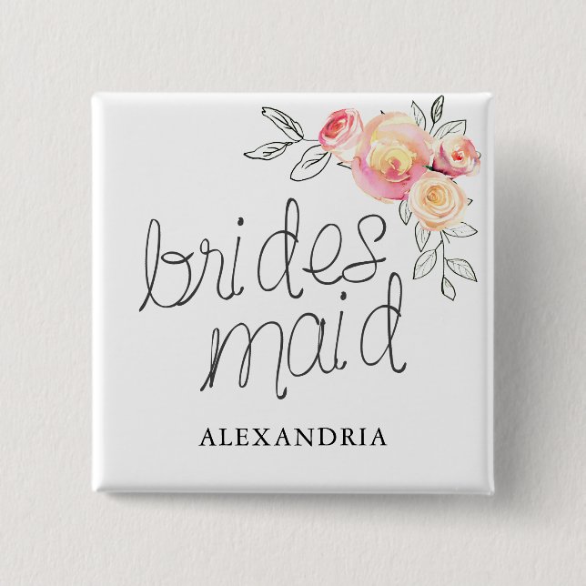 Bridesmaid Bridal Shower 2 Inch Square Button (Front)