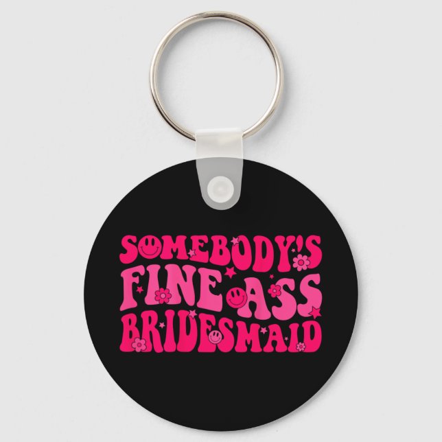 Bridesmaid Bride Squad Bridal Shower Groovy Bachel Keychain (Front)
